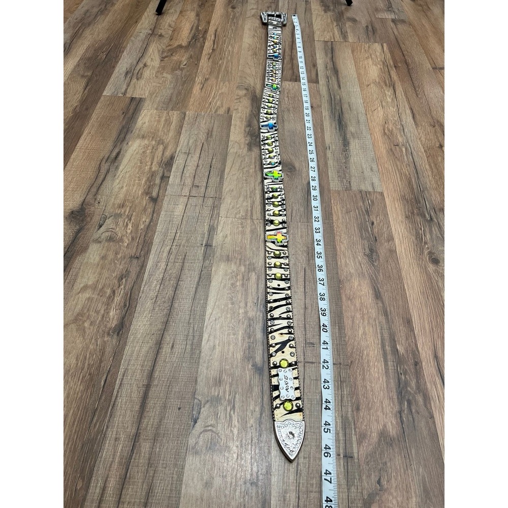 BHW WESTERN COWGIRL ANIMAL PRINT LEATHER BELT | ZEBRA | GREEN - Picture 5 of 6